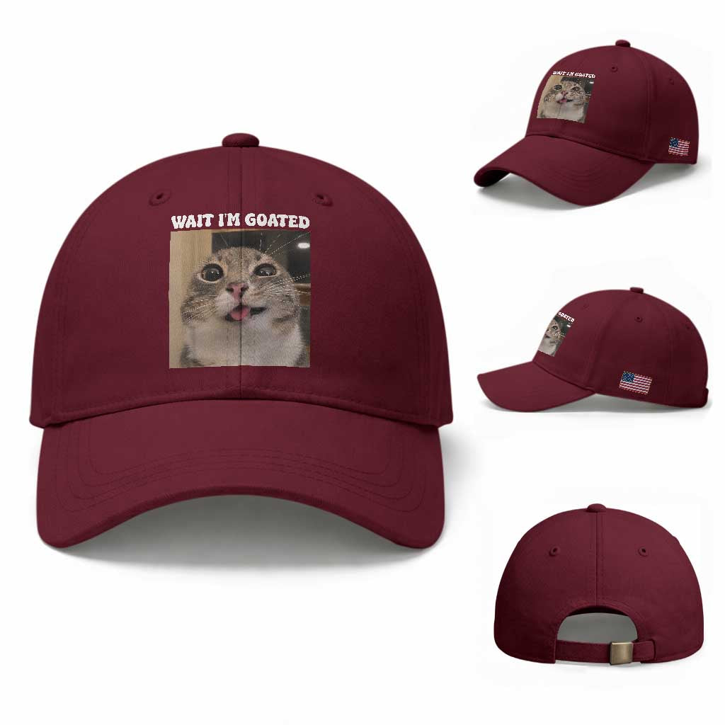 Funny Silly Cat Meme Baseball Cap Wait Im Goated