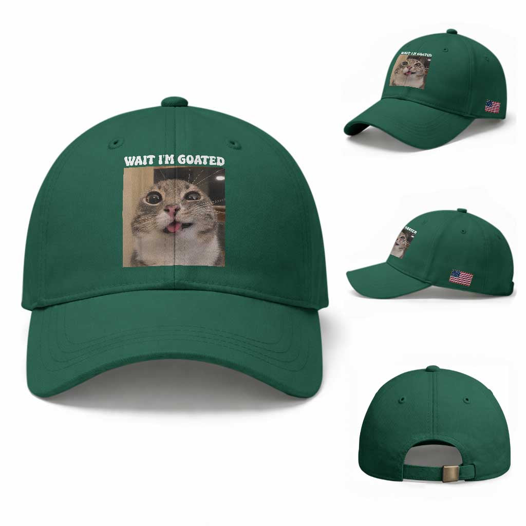 Funny Silly Cat Meme Baseball Cap Wait Im Goated
