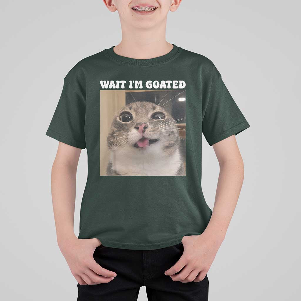 Funny Silly Cat Meme T Shirt For Kid Wait Im Goated