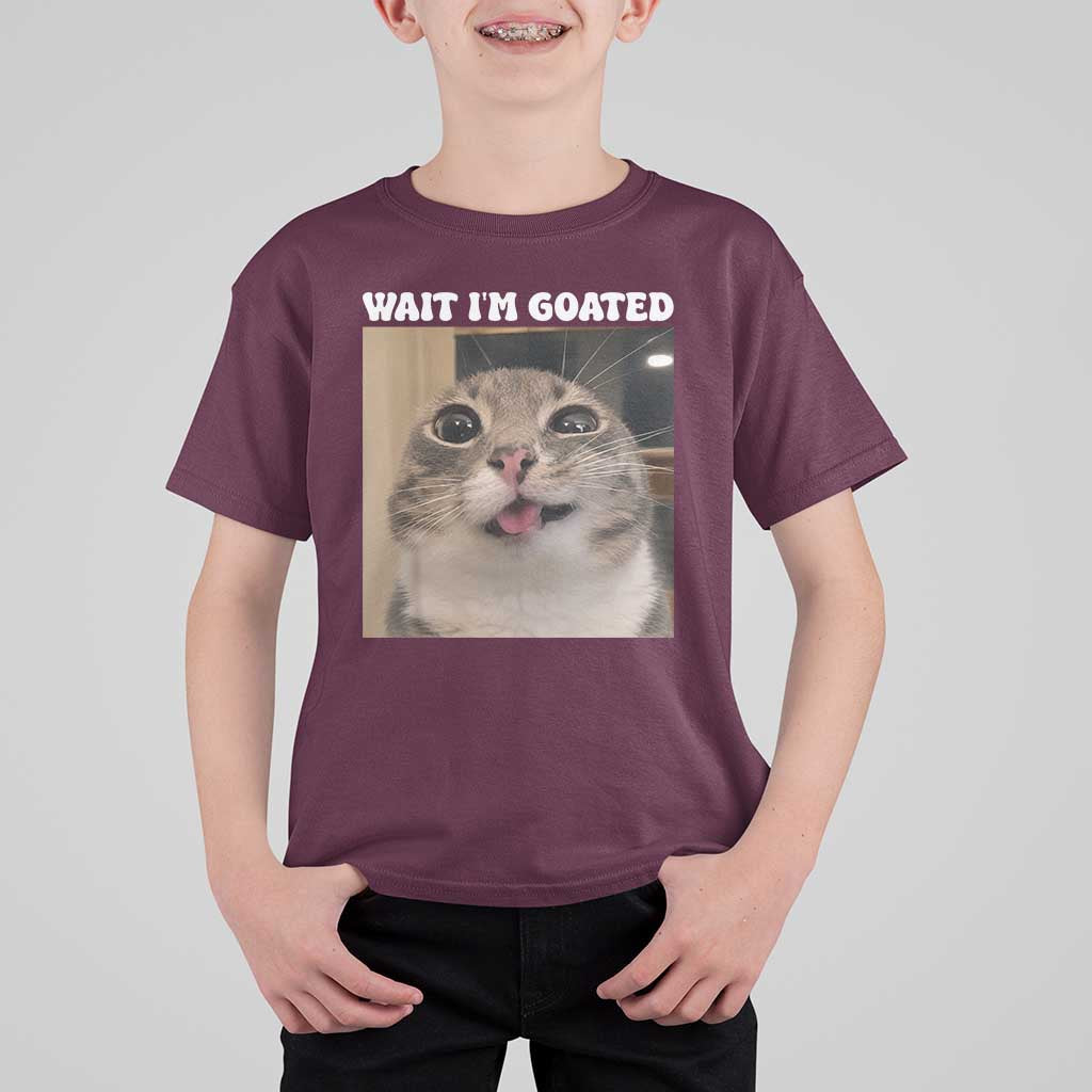 Funny Silly Cat Meme T Shirt For Kid Wait Im Goated