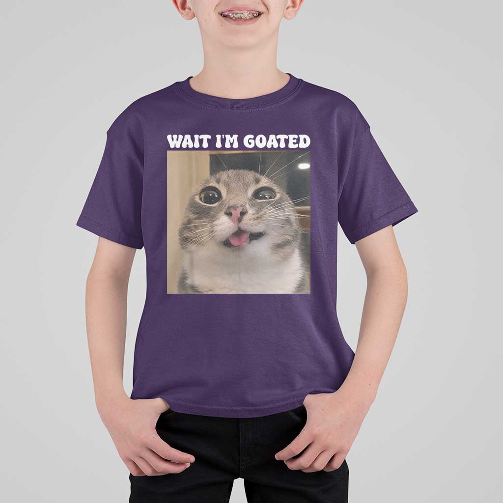 Funny Silly Cat Meme T Shirt For Kid Wait Im Goated