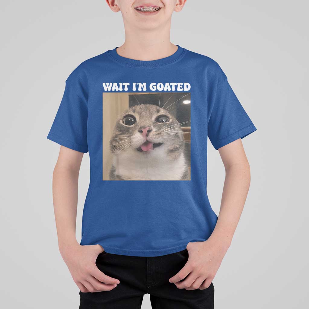 Funny Silly Cat Meme T Shirt For Kid Wait Im Goated