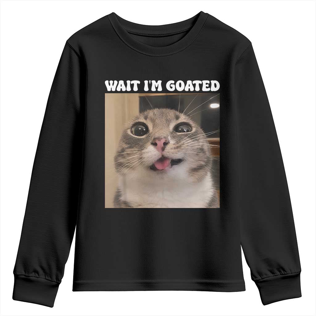 Funny Silly Cat Meme Youth Sweatshirt Wait Im Goated