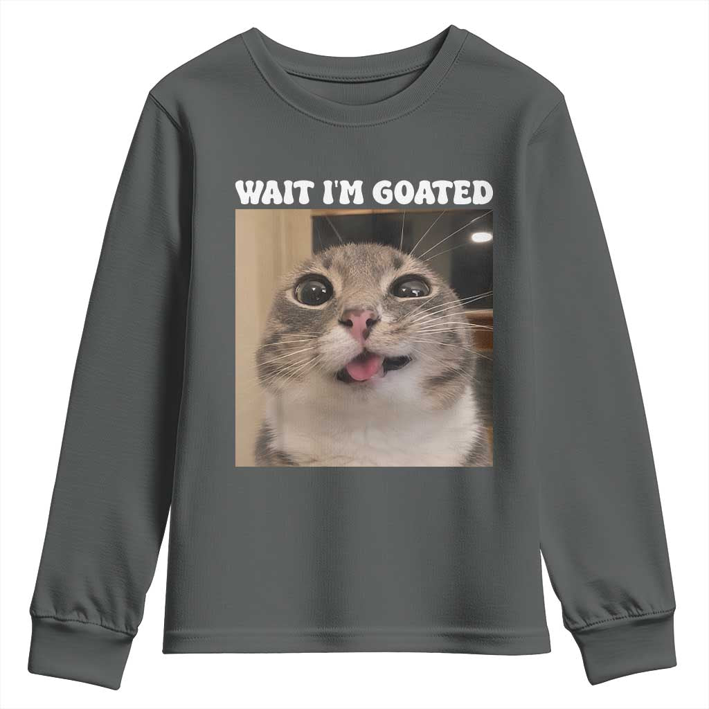 Funny Silly Cat Meme Youth Sweatshirt Wait Im Goated