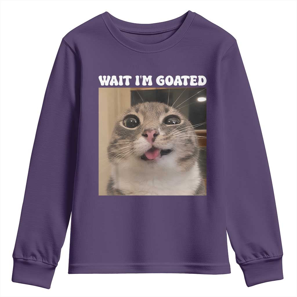 Funny Silly Cat Meme Youth Sweatshirt Wait Im Goated