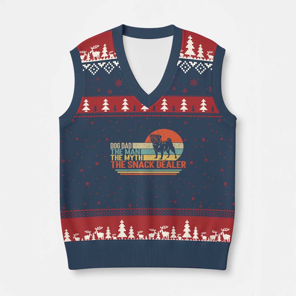 Vintage Dog Dad V-Neck Knit Sweater Vest The Man The Myth The Snack Dealer