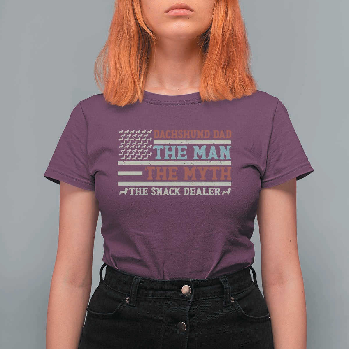 American Flag Dachshund Dad T Shirt For Women The Man The Myth The Snack Dealer