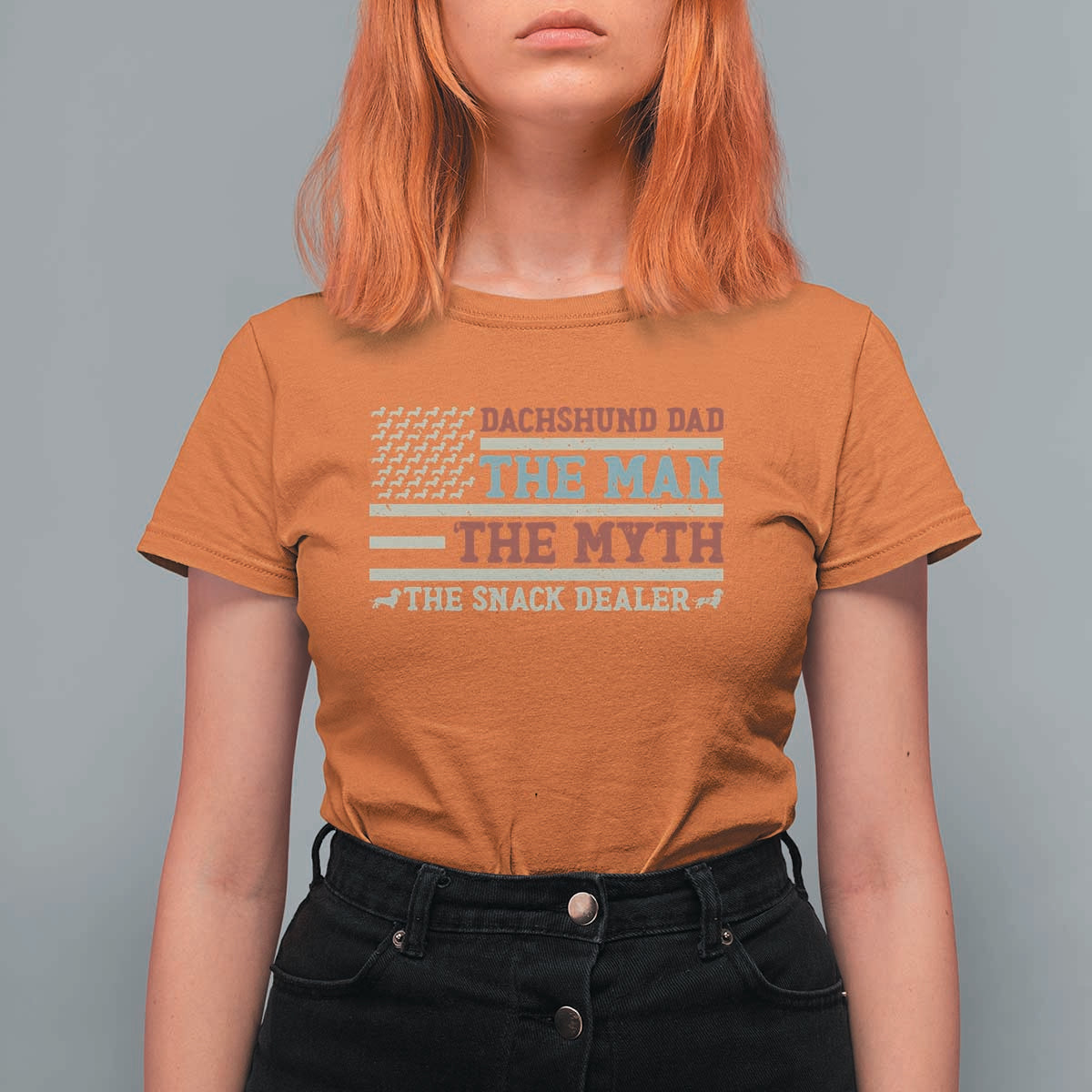 American Flag Dachshund Dad T Shirt For Women The Man The Myth The Snack Dealer