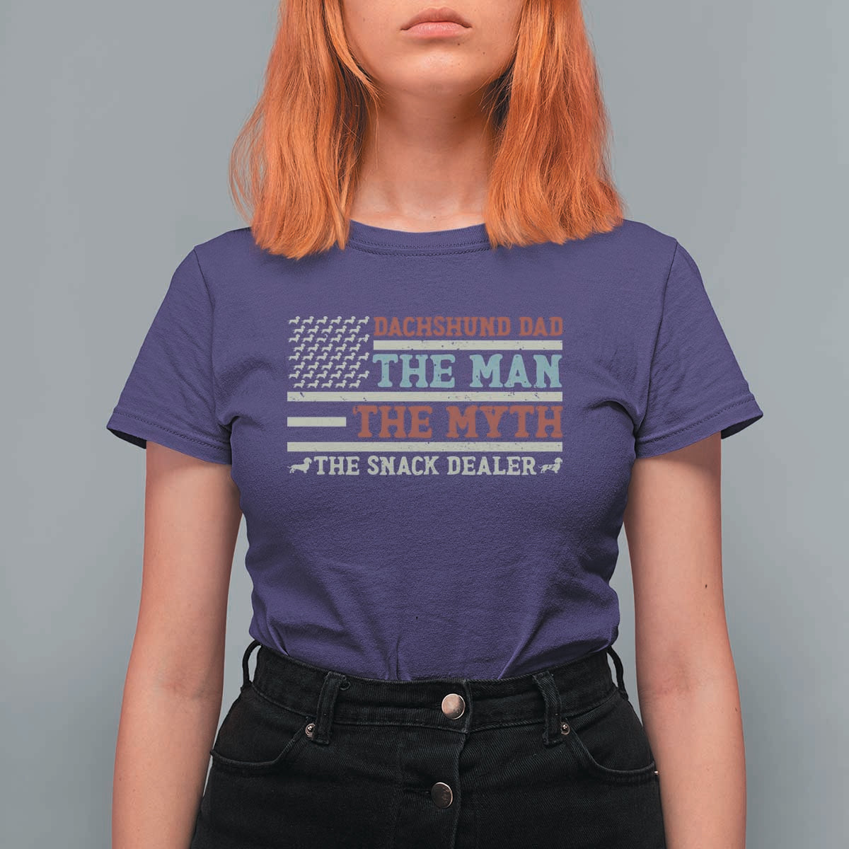 American Flag Dachshund Dad T Shirt For Women The Man The Myth The Snack Dealer