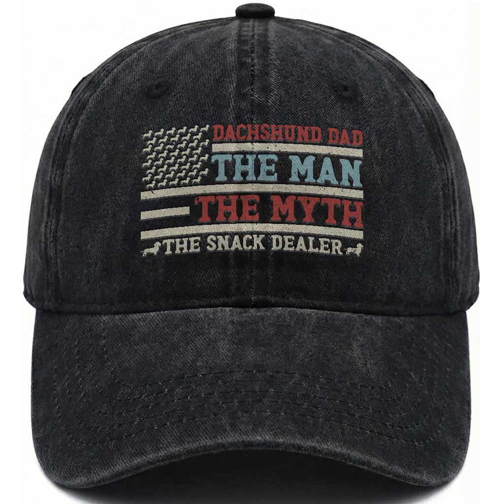 American Flag Dachshund Dad Washed Cotton Baseball Cap The Man The Myth The Snack Dealer
