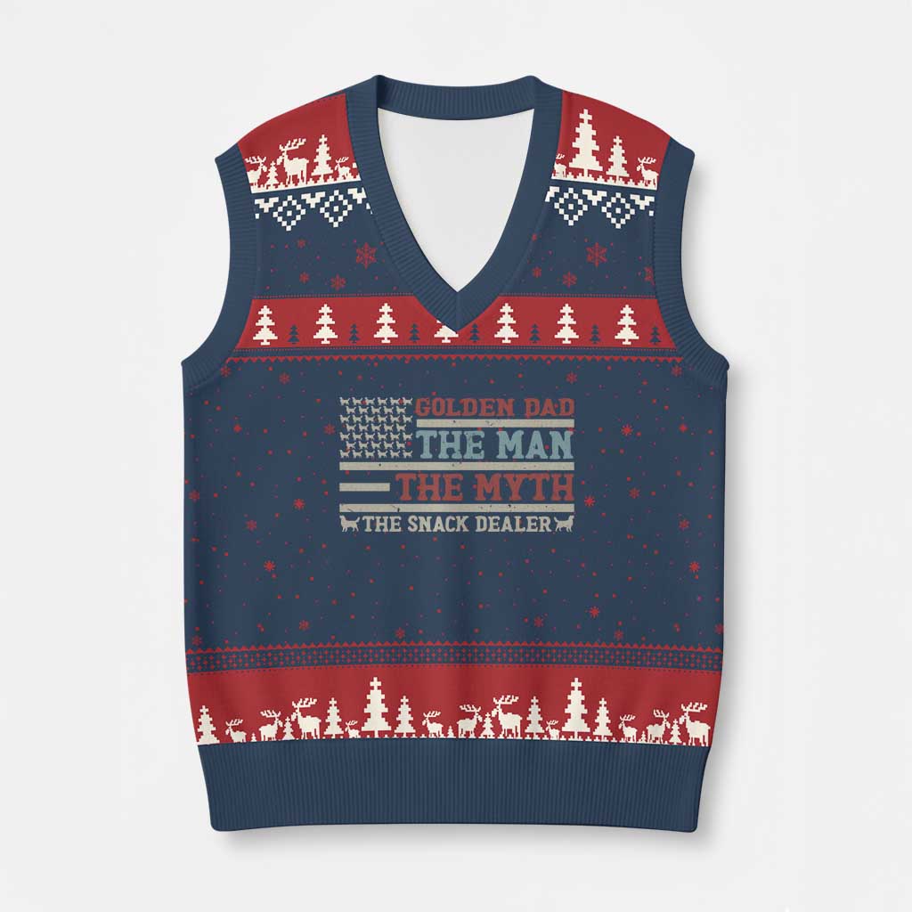 Vintage Golden Retriever Dad V-Neck Knit Sweater Vest The Man The Myth The Snack Dealer