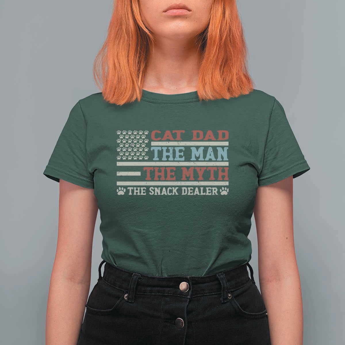 Vintage USA Cat Dad T Shirt For Women The Man The Myth The Snack Dealer