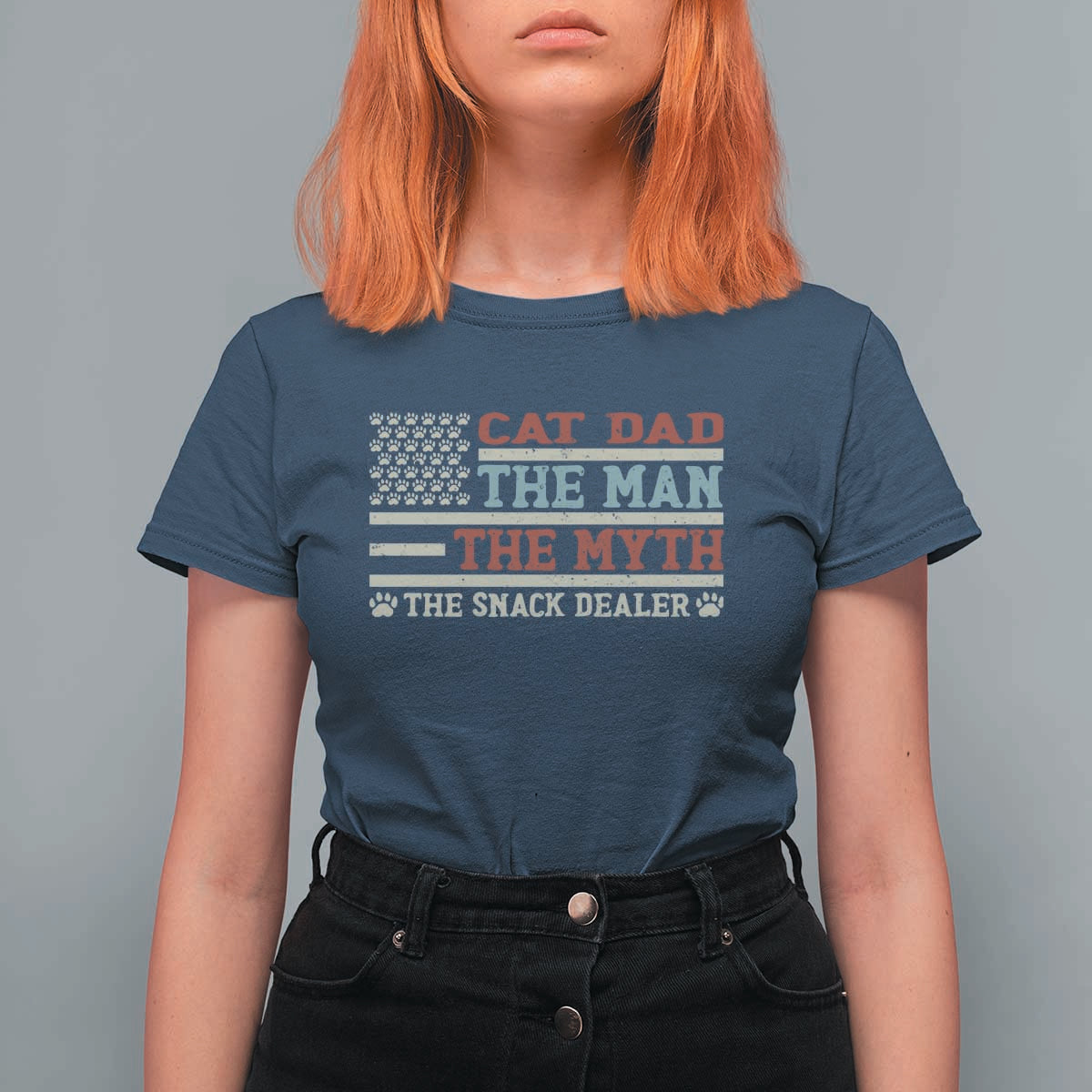 Vintage USA Cat Dad T Shirt For Women The Man The Myth The Snack Dealer
