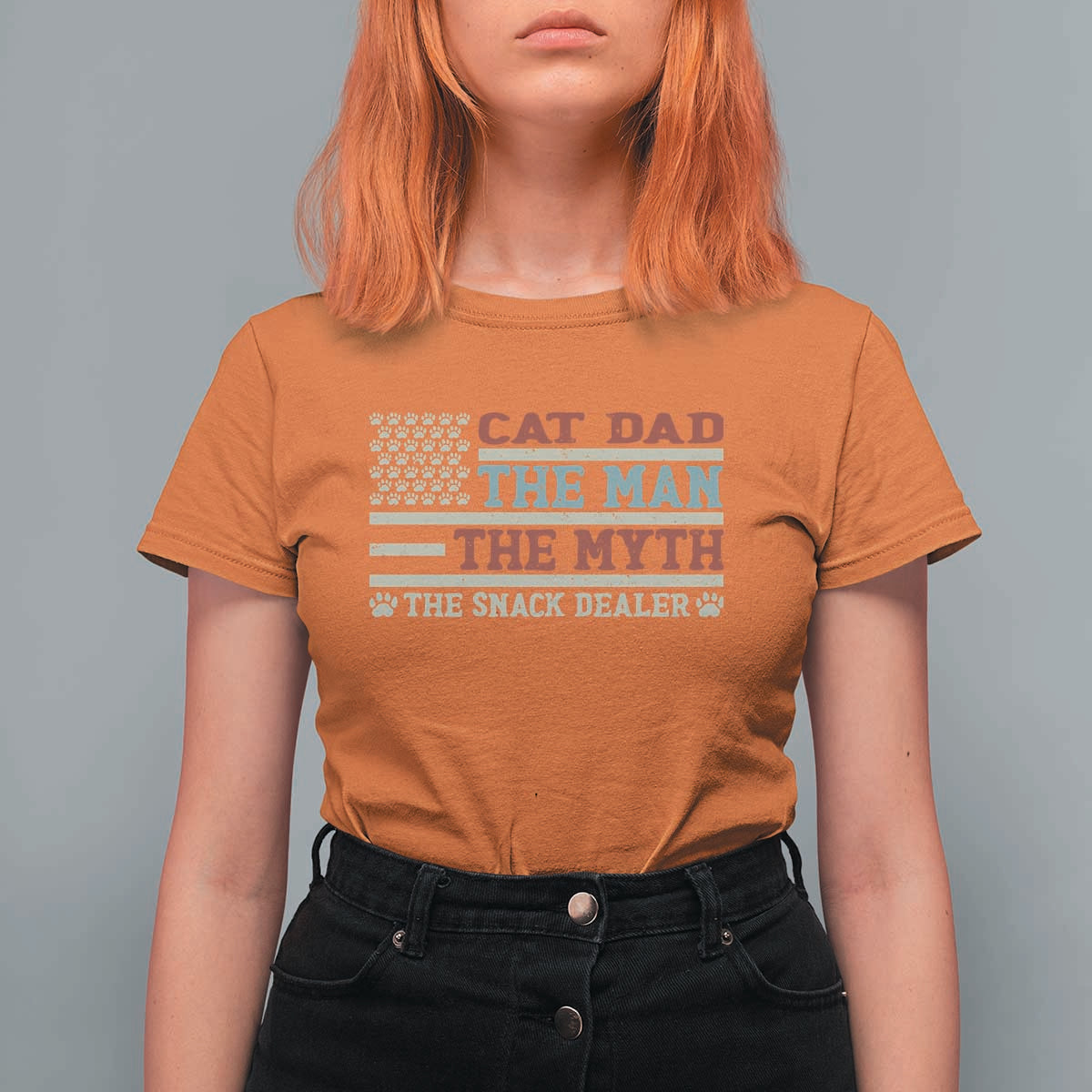 Vintage USA Cat Dad T Shirt For Women The Man The Myth The Snack Dealer