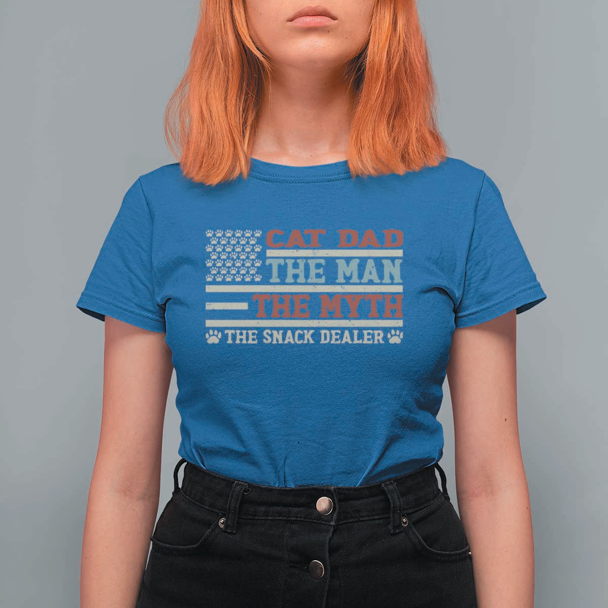 Vintage USA Cat Dad T Shirt For Women The Man The Myth The Snack Dealer