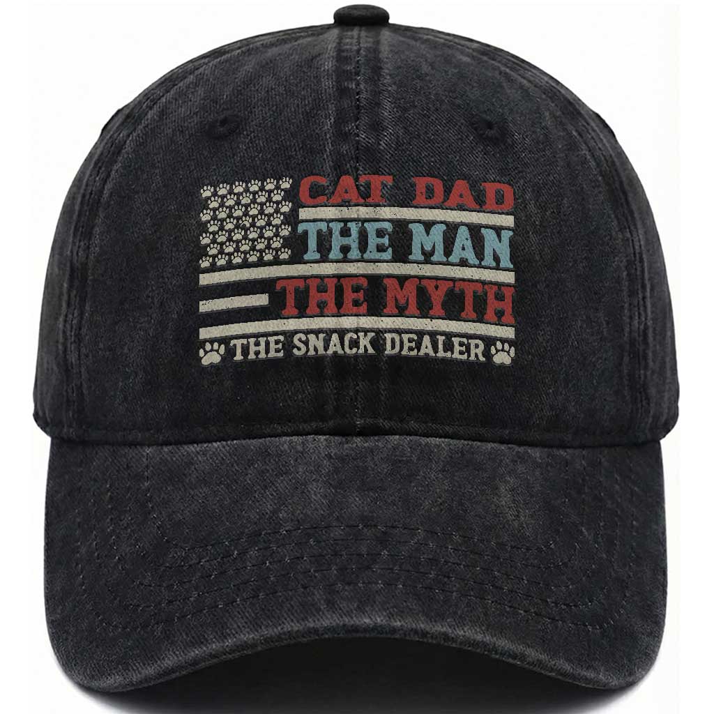 Vintage USA Cat Dad Washed Cotton Baseball Cap The Man The Myth The Snack Dealer