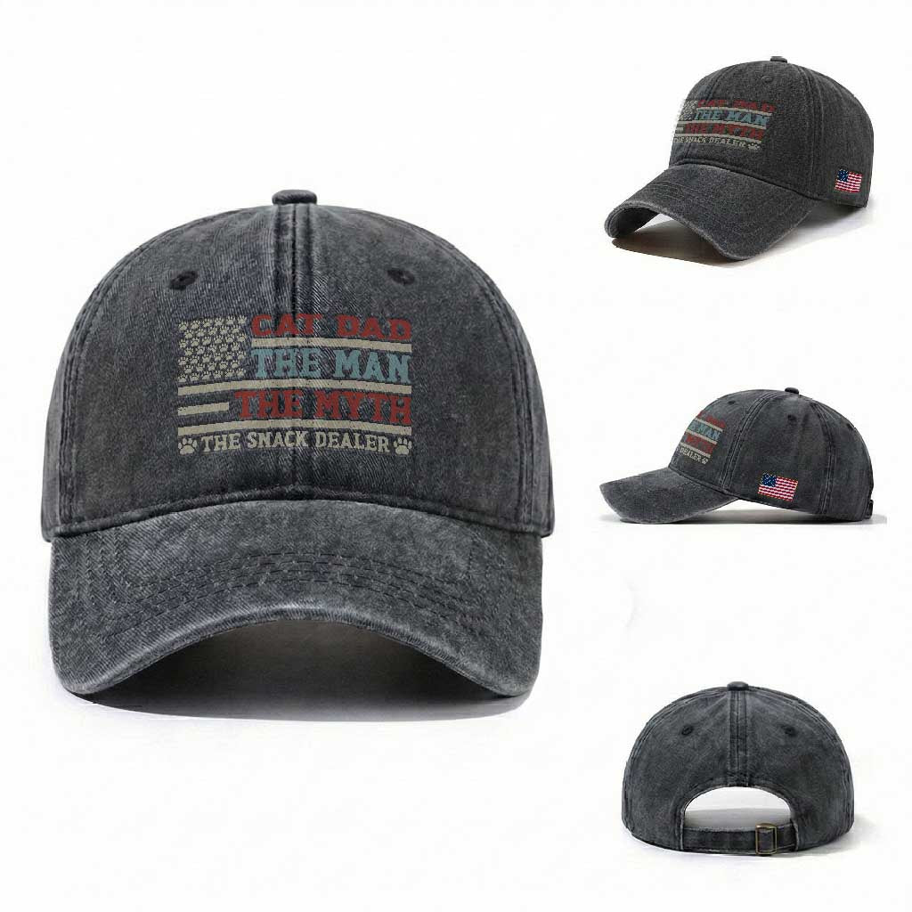 Vintage USA Cat Dad Washed Cotton Baseball Cap The Man The Myth The Snack Dealer