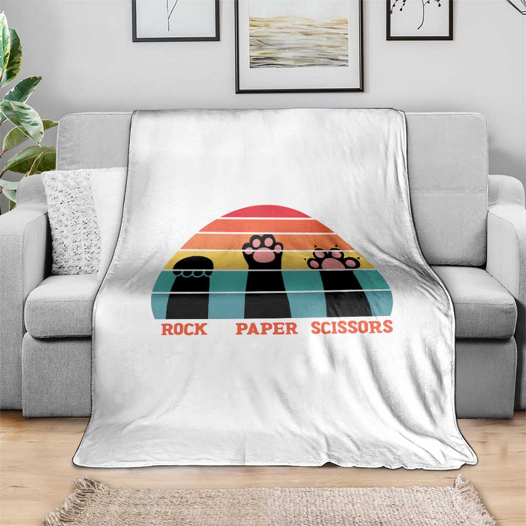 Funny Vintage Black Cat Introvert Throw Blanket Rock Paper Scissors Paw