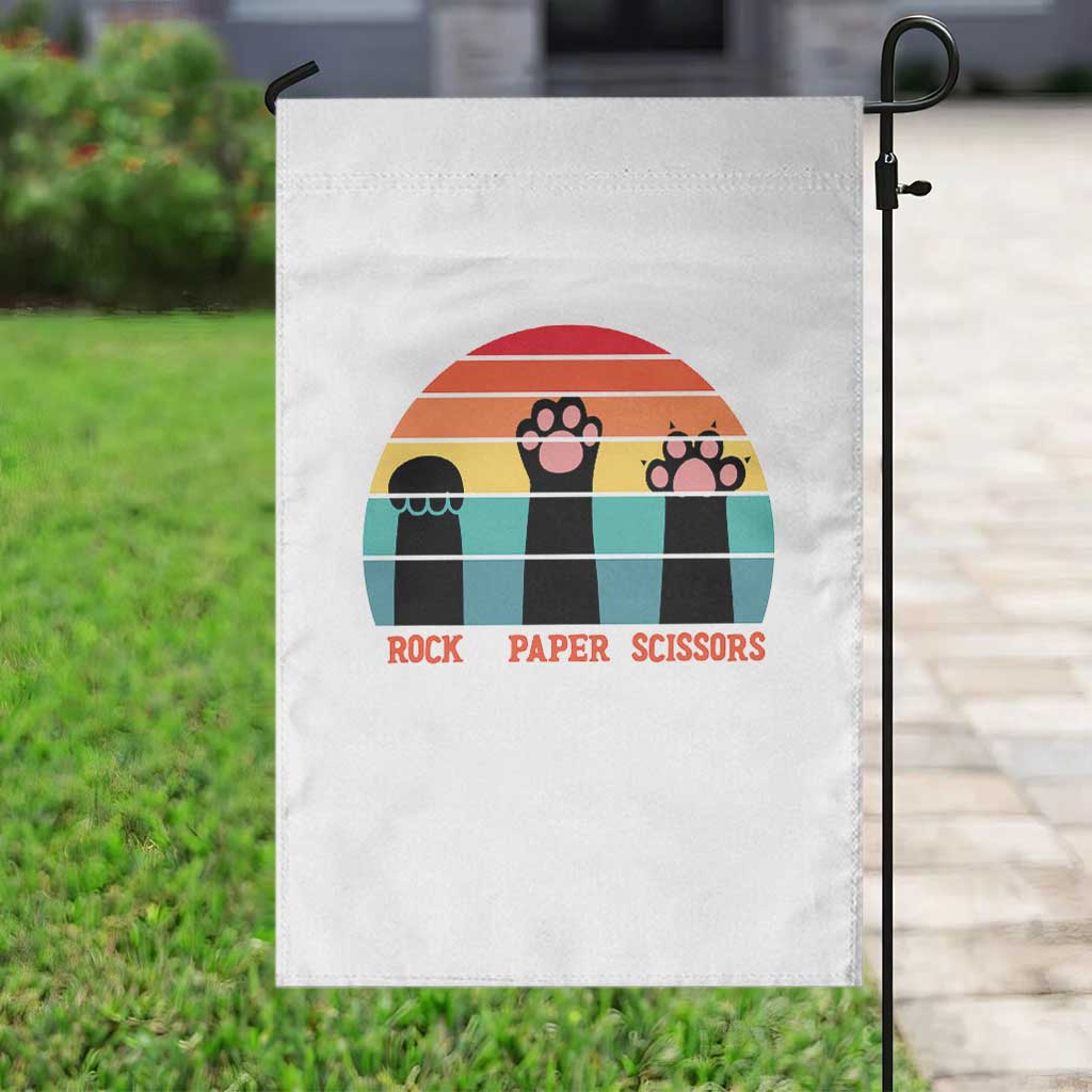 Funny Vintage Black Cat Introvert Garden Flag Rock Paper Scissors Paw