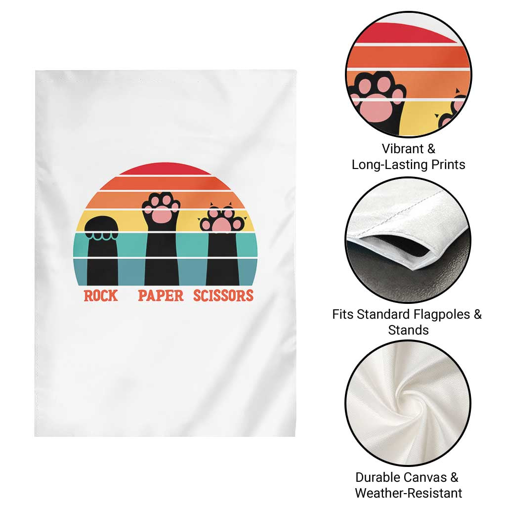Funny Vintage Black Cat Introvert Garden Flag Rock Paper Scissors Paw