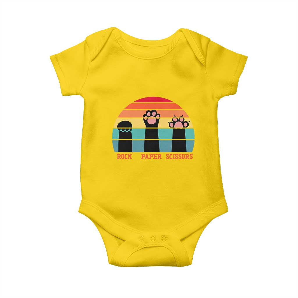 Funny Vintage Black Cat Introvert Baby Onesie Rock Paper Scissors Paw