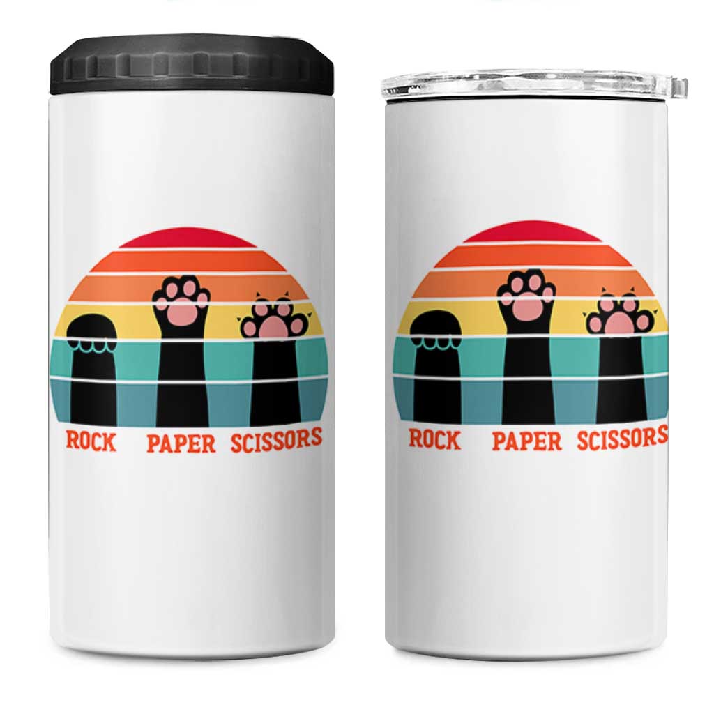 Funny Vintage Black Cat Introvert 4 in 1 Can Cooler Tumbler Rock Paper Scissors Paw