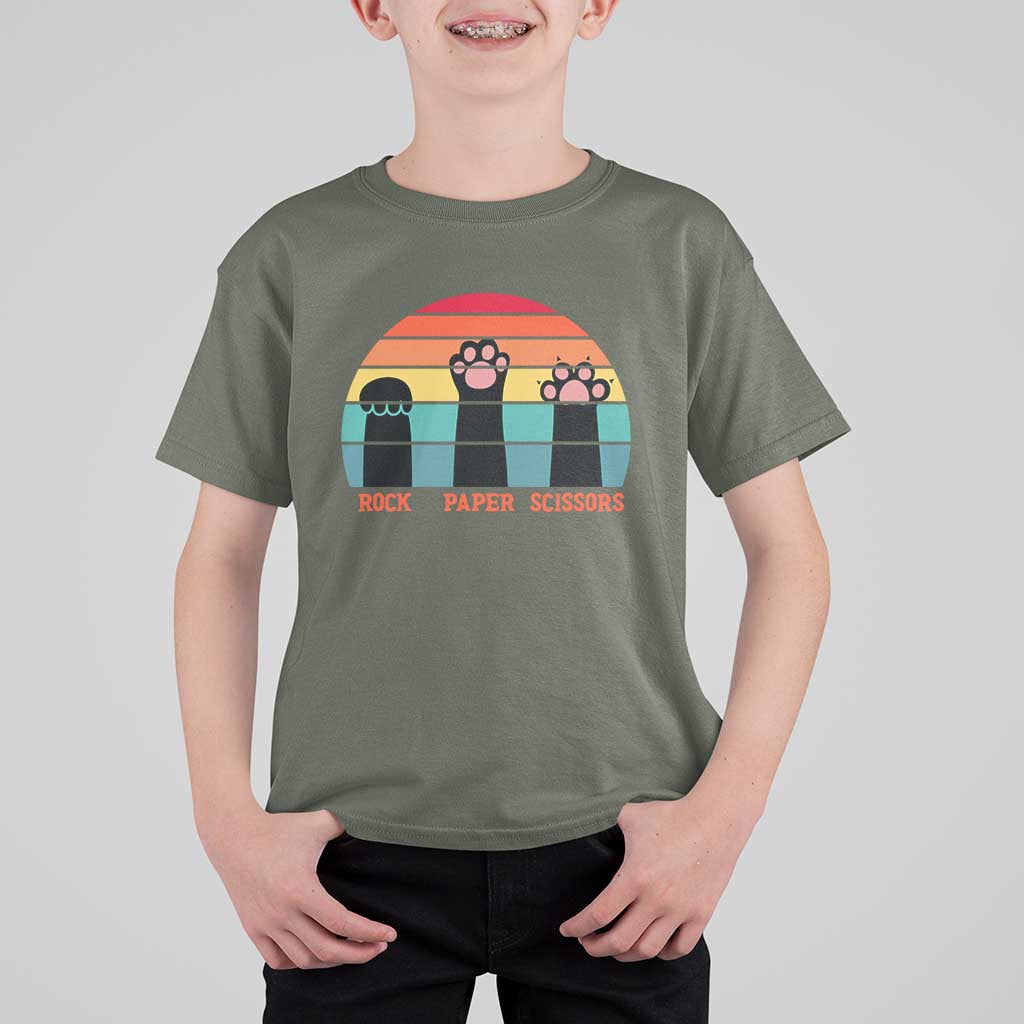 Funny Vintage Black Cat Introvert T Shirt For Kid Rock Paper Scissors Paw