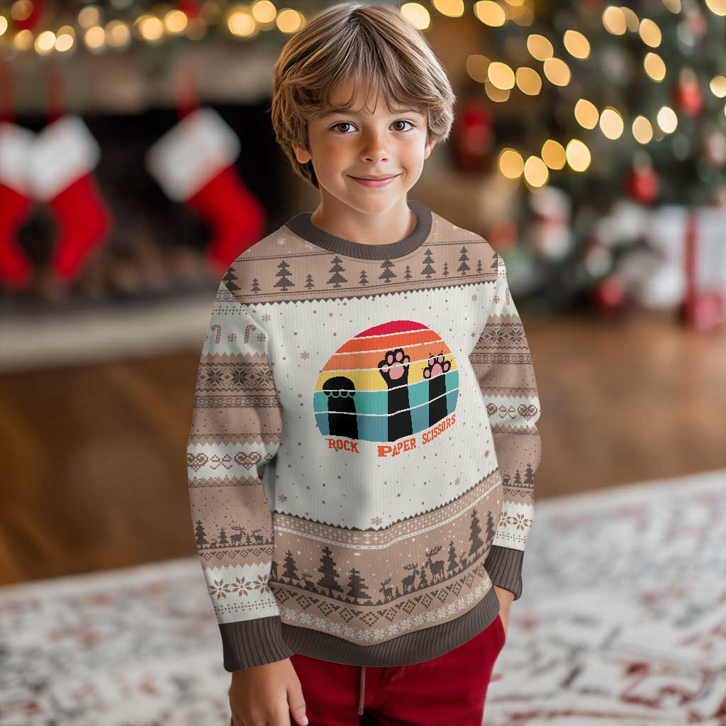 Funny Vintage Black Cat Introvert Ugly Christmas Sweater Rock Paper Scissors Paw