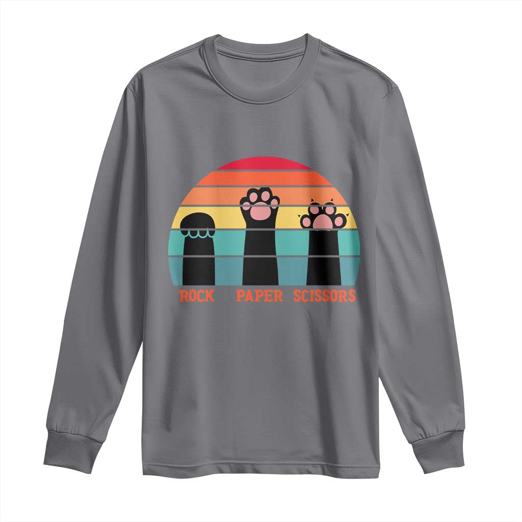 Funny Vintage Black Cat Introvert Long Sleeve Shirt Rock Paper Scissors Paw