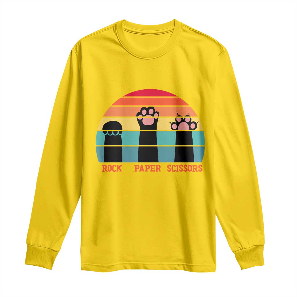 Funny Vintage Black Cat Introvert Long Sleeve Shirt Rock Paper Scissors Paw