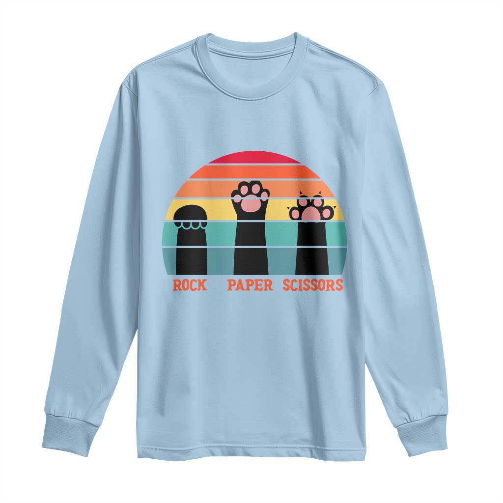 Funny Vintage Black Cat Introvert Long Sleeve Shirt Rock Paper Scissors Paw