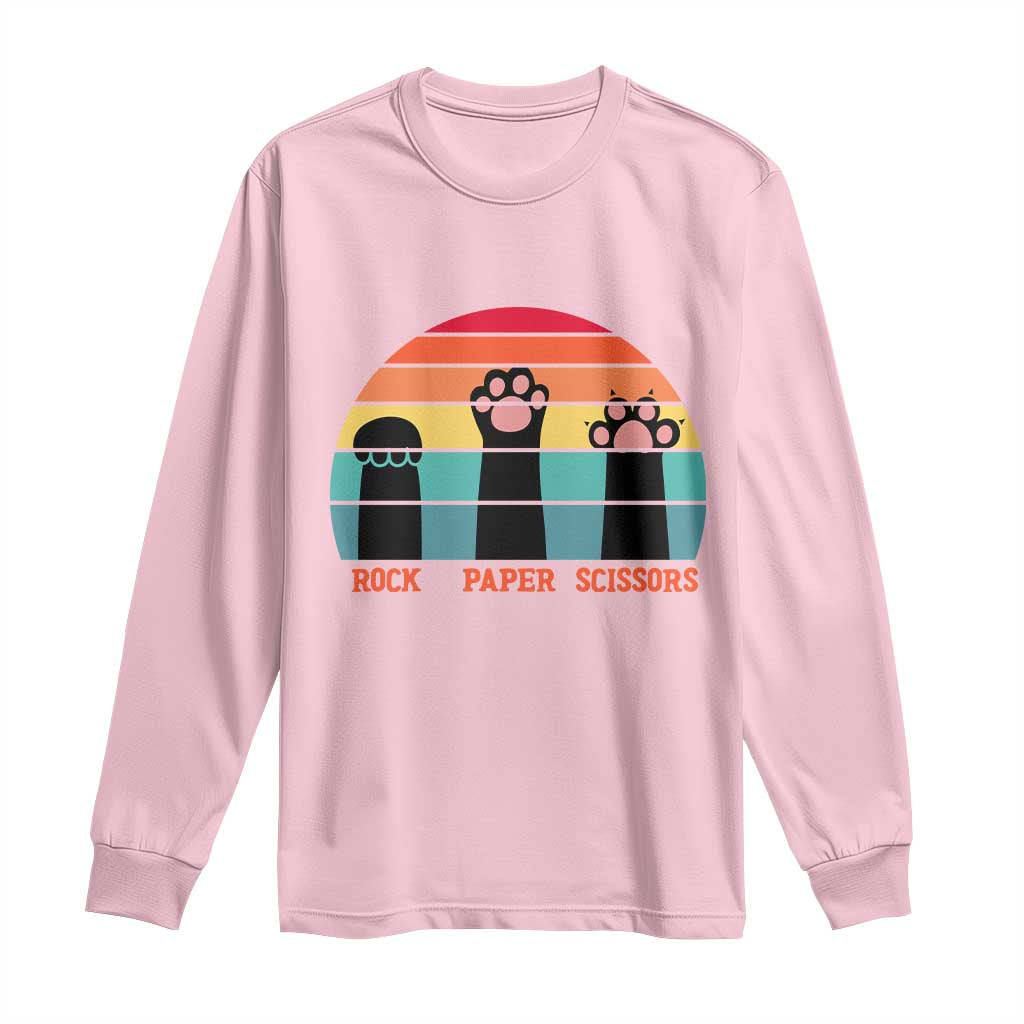 Funny Vintage Black Cat Introvert Long Sleeve Shirt Rock Paper Scissors Paw
