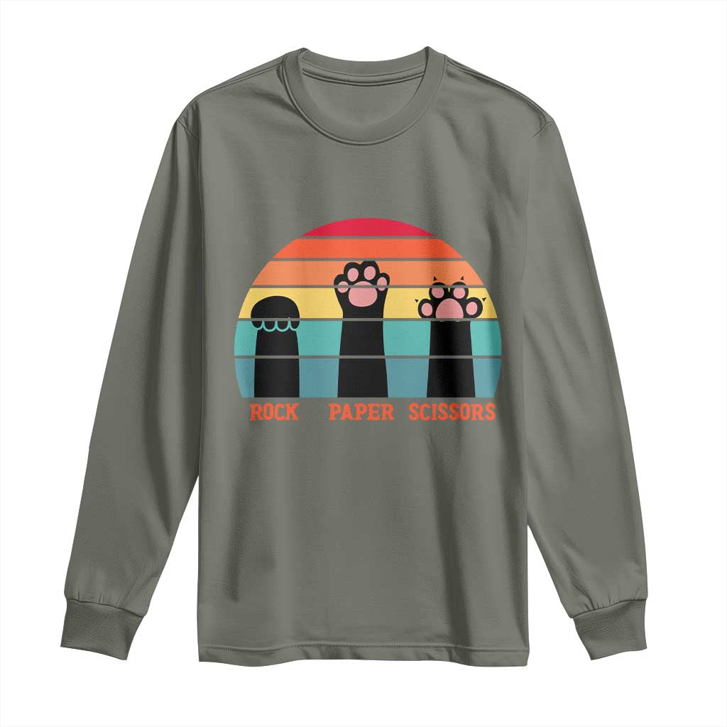 Funny Vintage Black Cat Introvert Long Sleeve Shirt Rock Paper Scissors Paw