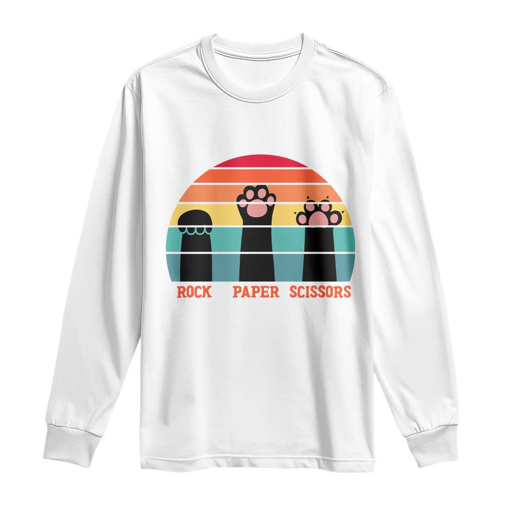 Funny Vintage Black Cat Introvert Long Sleeve Shirt Rock Paper Scissors Paw