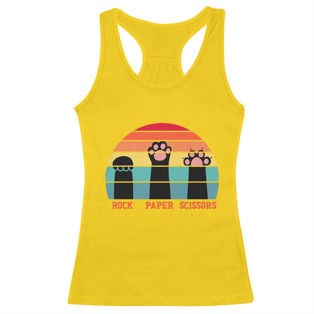 Funny Vintage Black Cat Introvert Racerback Tank Top Rock Paper Scissors Paw