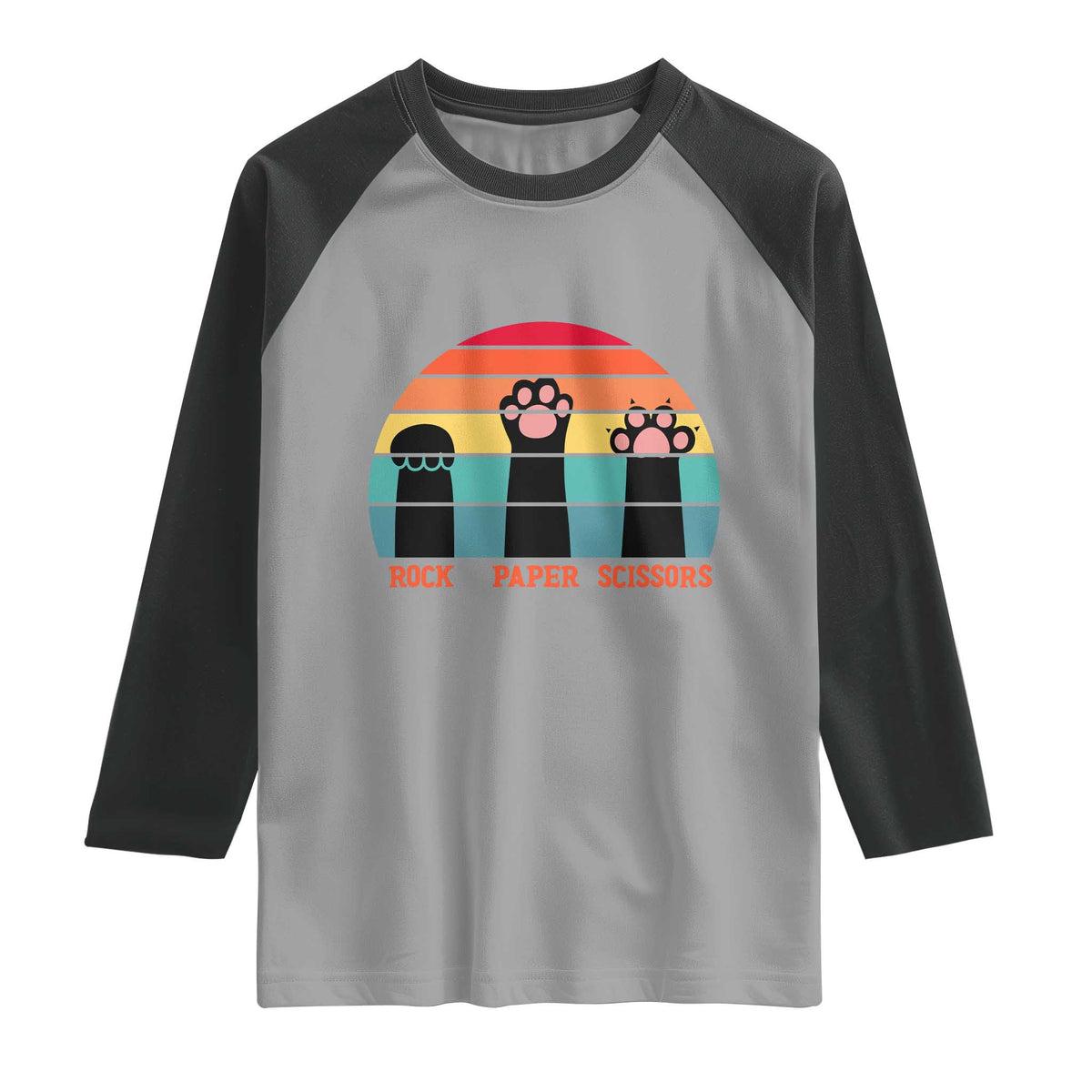 Funny Vintage Black Cat Introvert Raglan Shirt Rock Paper Scissors Paw