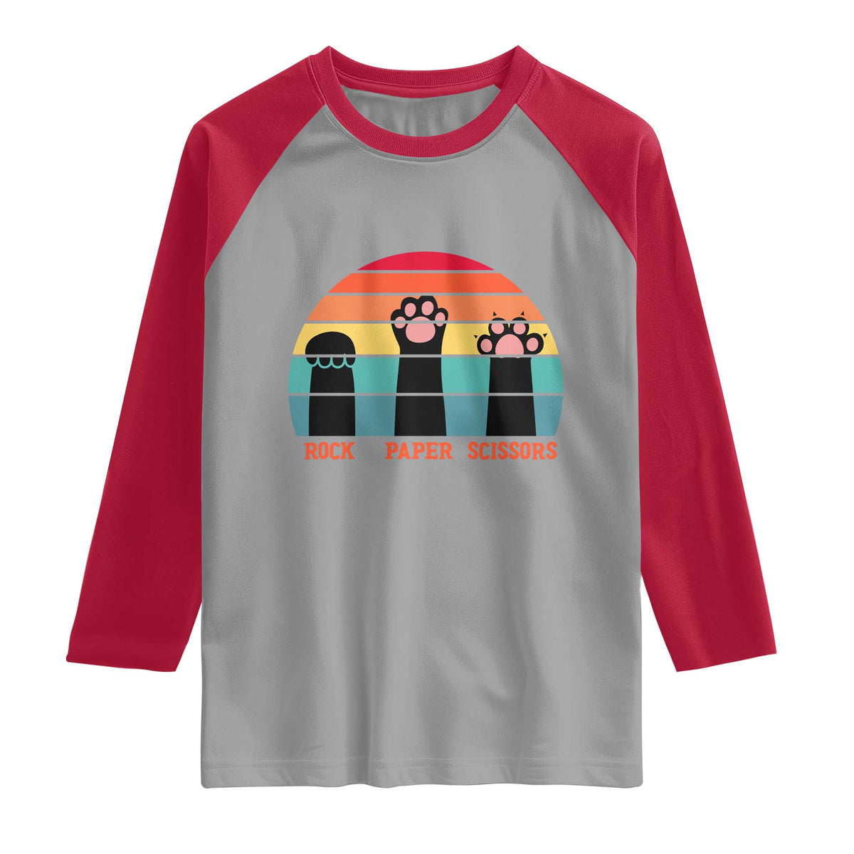 Funny Vintage Black Cat Introvert Raglan Shirt Rock Paper Scissors Paw