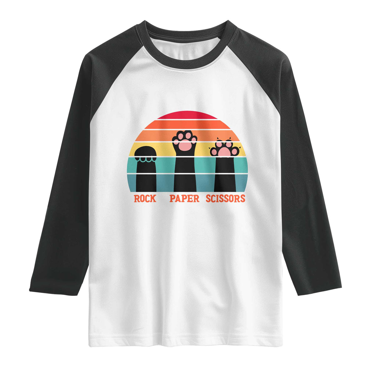 Funny Vintage Black Cat Introvert Raglan Shirt Rock Paper Scissors Paw