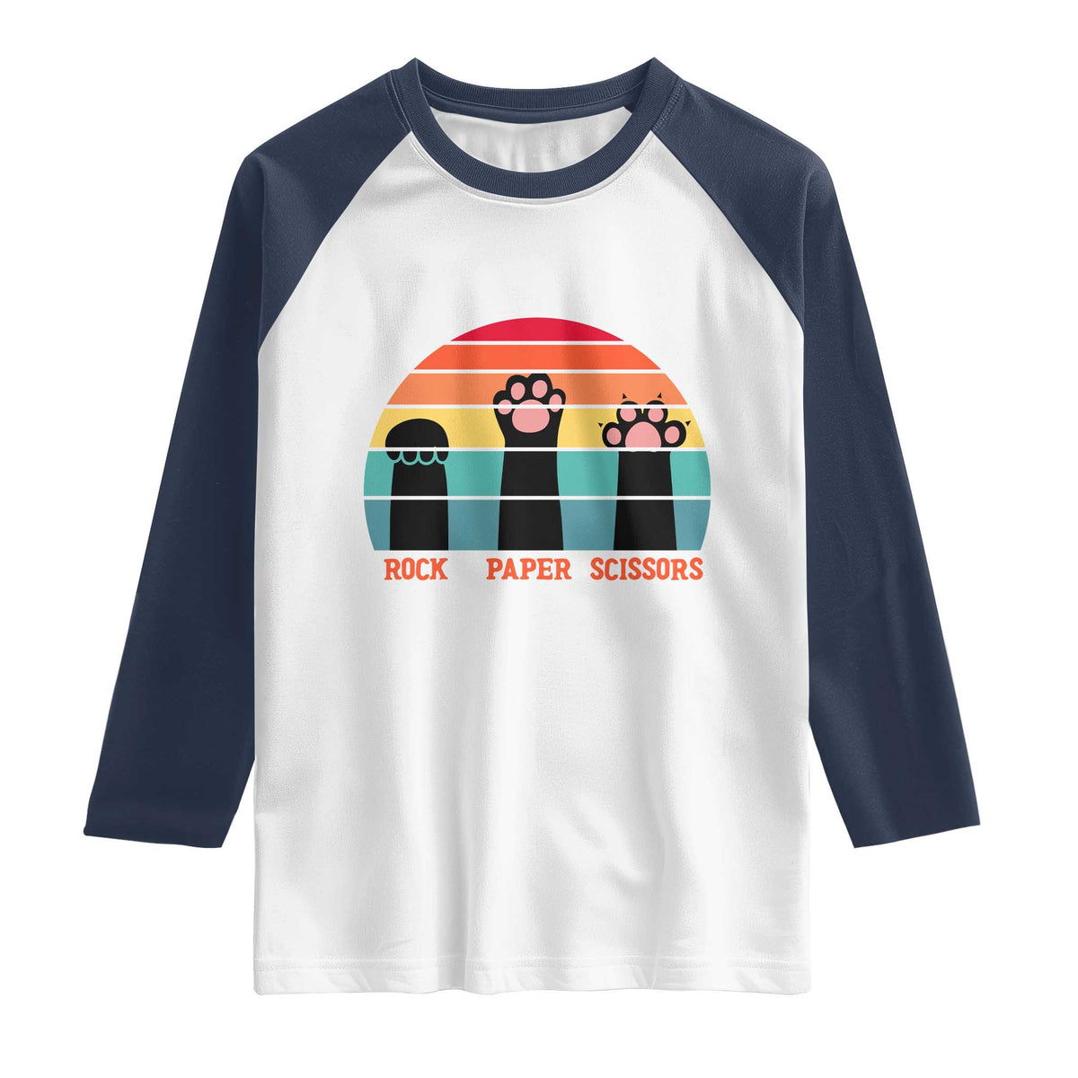 Funny Vintage Black Cat Introvert Raglan Shirt Rock Paper Scissors Paw