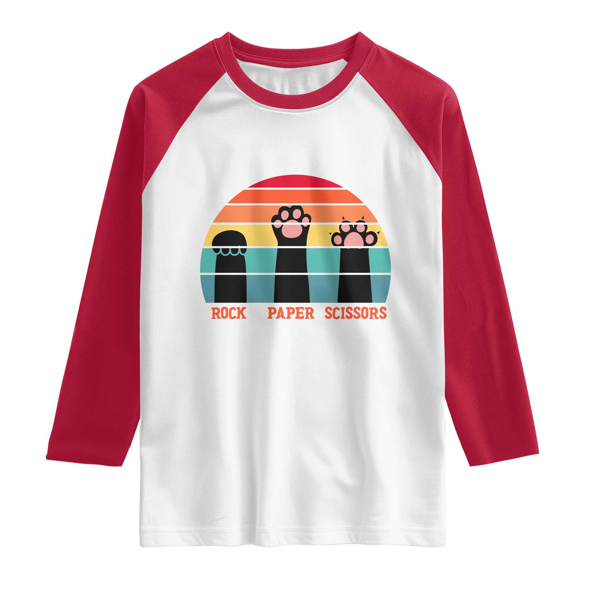 Funny Vintage Black Cat Introvert Raglan Shirt Rock Paper Scissors Paw