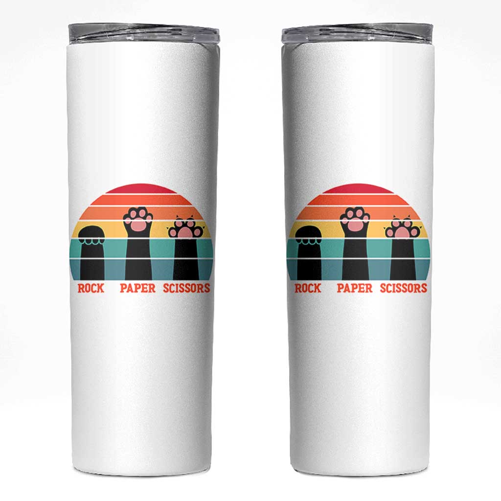 Funny Vintage Black Cat Introvert Skinny Tumbler Rock Paper Scissors Paw