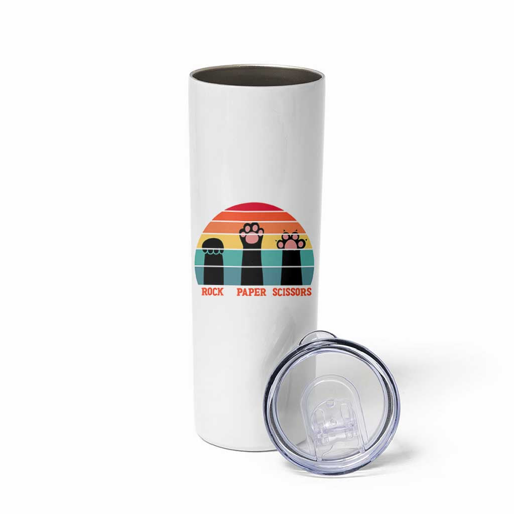 Funny Vintage Black Cat Introvert Skinny Tumbler Rock Paper Scissors Paw