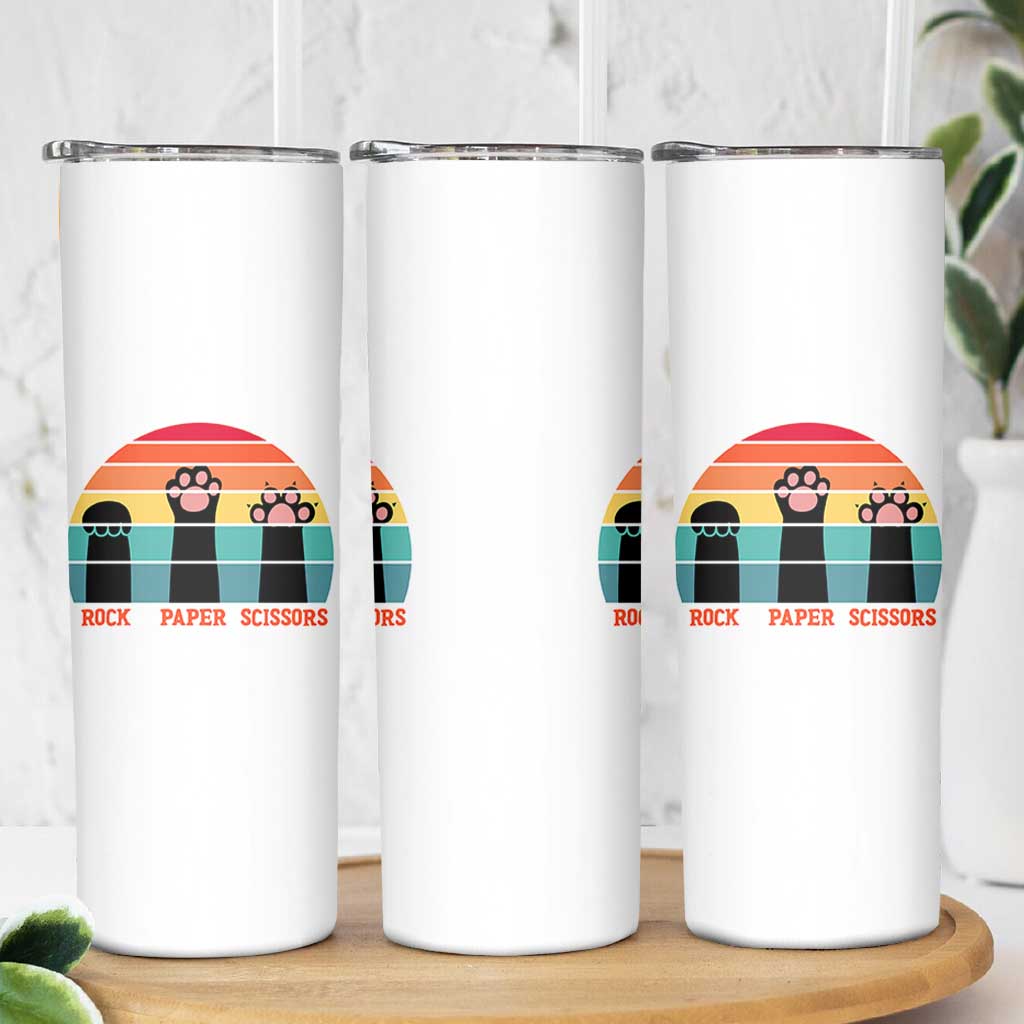 Funny Vintage Black Cat Introvert Skinny Tumbler Rock Paper Scissors Paw