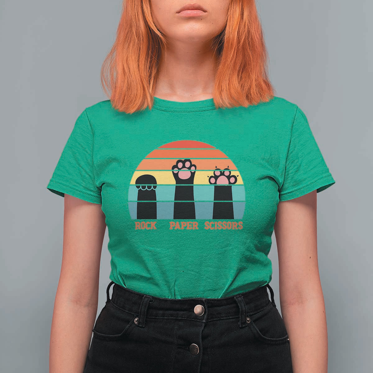 Funny Vintage Black Cat Introvert T Shirt For Women Rock Paper Scissors Paw