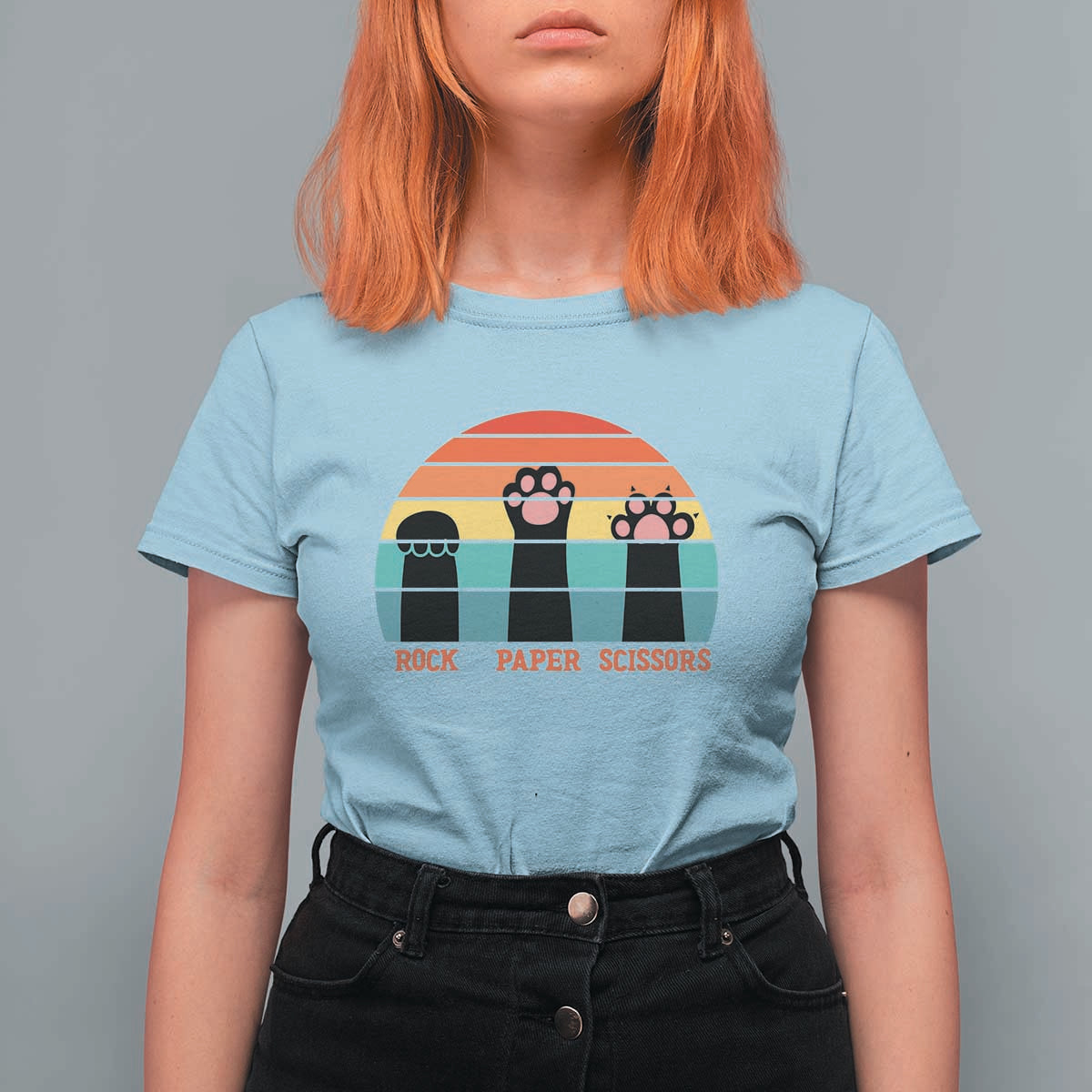 Funny Vintage Black Cat Introvert T Shirt For Women Rock Paper Scissors Paw