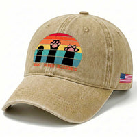 Funny Vintage Black Cat Introvert Washed Cotton Baseball Cap Rock Paper Scissors Paw