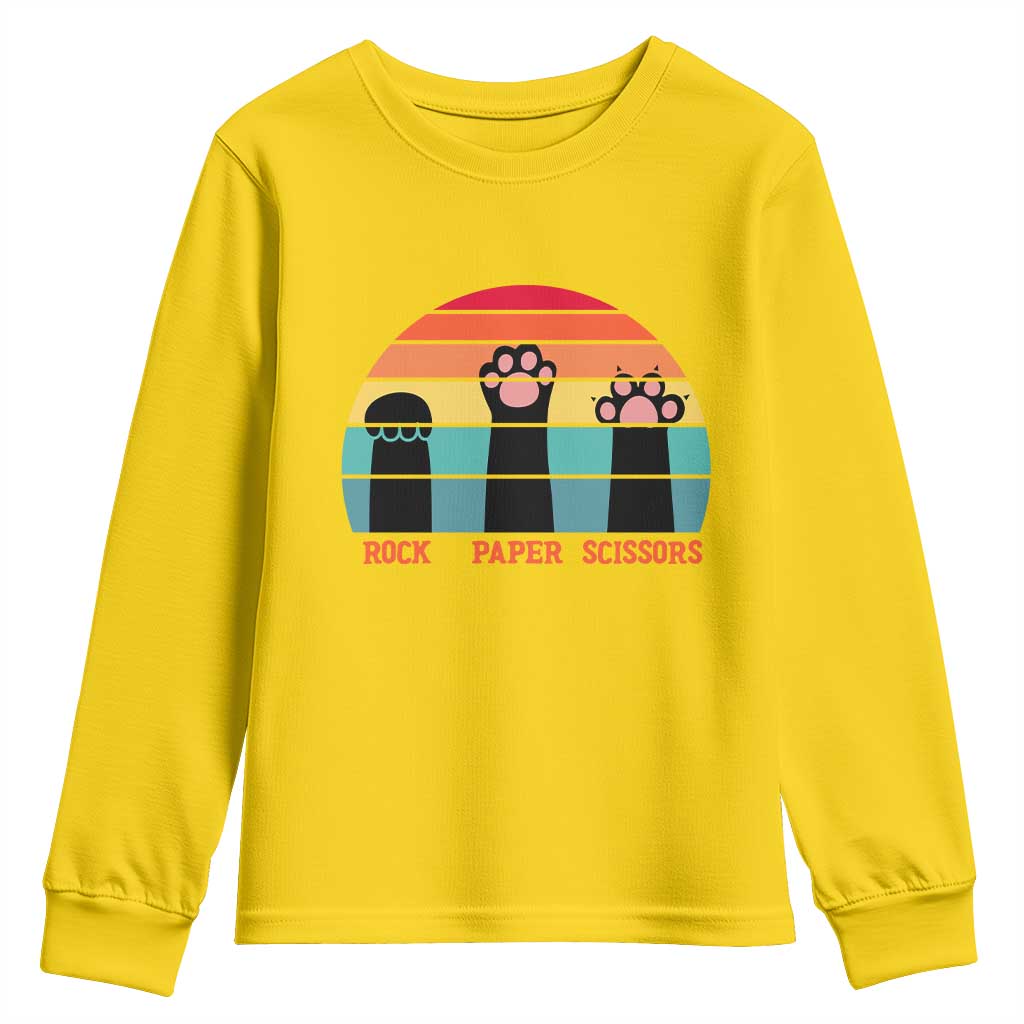 Funny Vintage Black Cat Introvert Youth Sweatshirt Rock Paper Scissors Paw