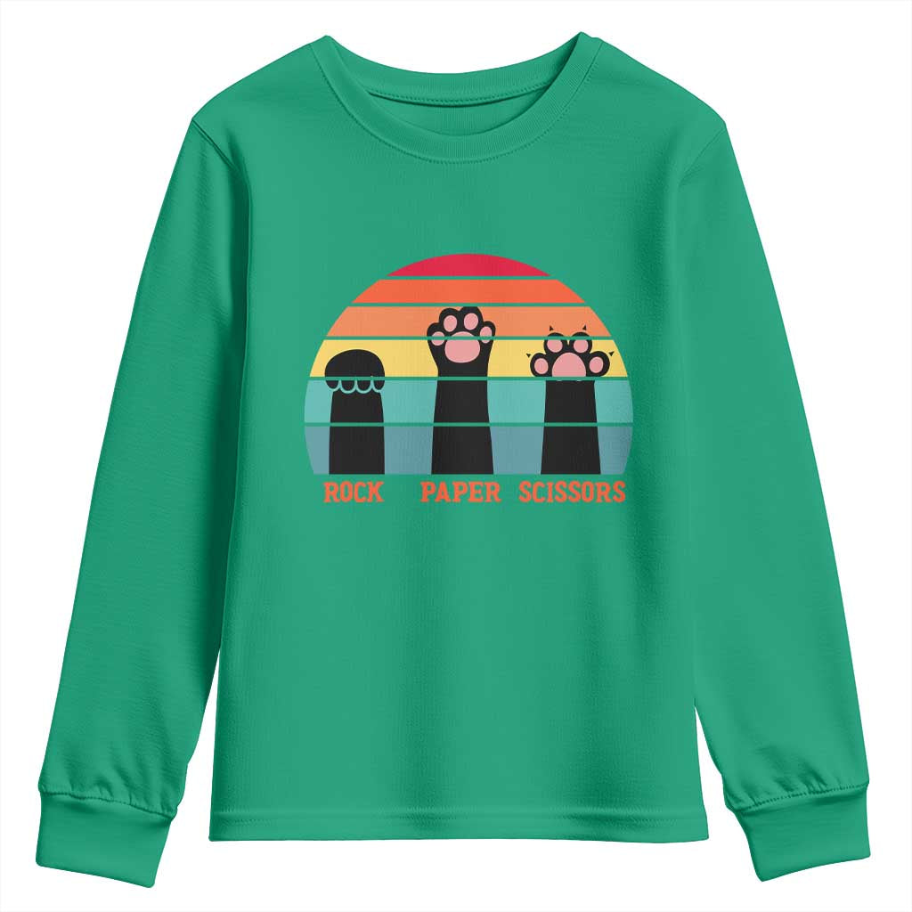 Funny Vintage Black Cat Introvert Youth Sweatshirt Rock Paper Scissors Paw