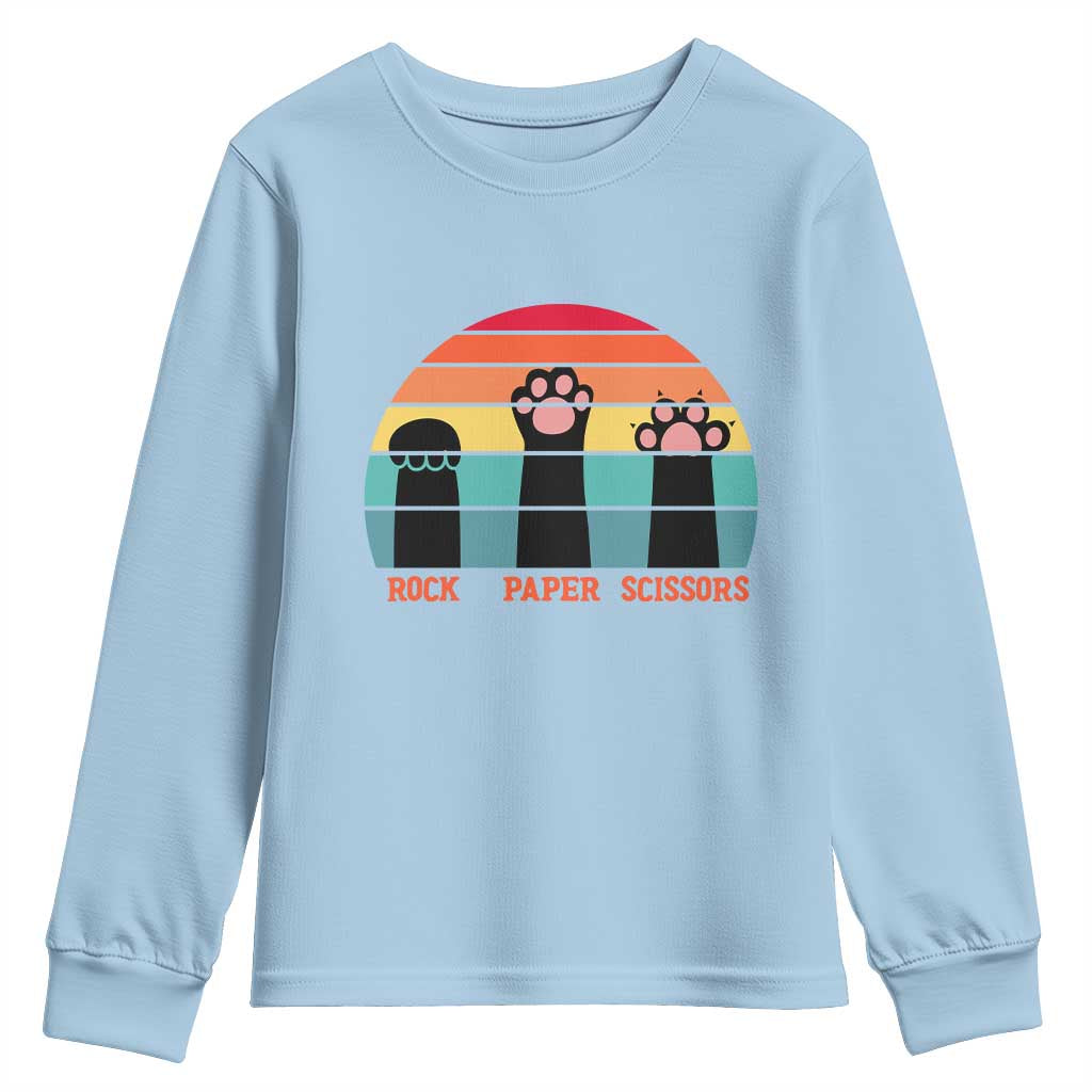 Funny Vintage Black Cat Introvert Youth Sweatshirt Rock Paper Scissors Paw
