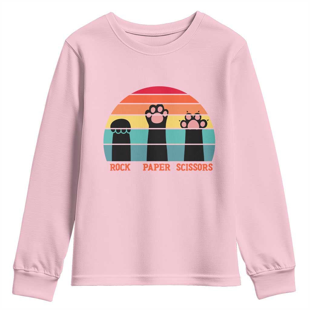 Funny Vintage Black Cat Introvert Youth Sweatshirt Rock Paper Scissors Paw